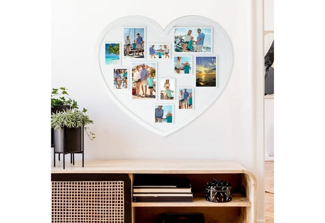 Relaxdays - Herz Bilderrahmen, Collage für 11 Bilder, Valentinstag, Muttertag, Hochzeit, Wand Galerierahmen, weiß