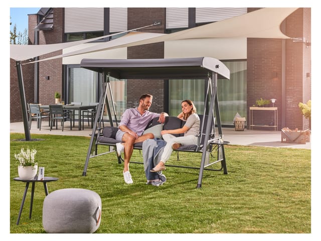 Hollywoodschaukel 3-Sitzer descanso - 115 x 198 cm Grau Farbe Grau, Ausstattung Ohne Regenabdeckung Gartenschaukel Schaukelbank 3-Sitzer Mit - Home
