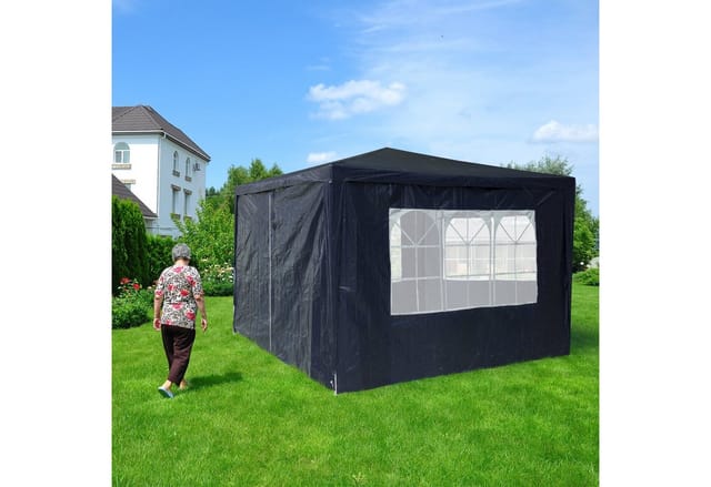 Seitenwand für Pavillon 4er Set, 2x3m, Seitenteile, Fenster & Reißverschluss, wasserdicht, PE-Kunststoff, blau - Relaxdays