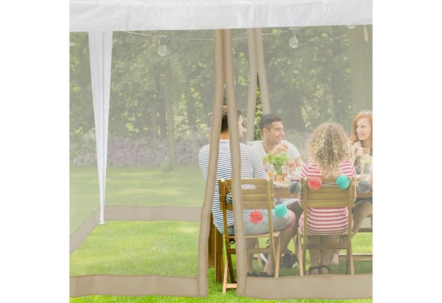 Moskitonetz für 3 x 3 m Pavillon, 2 Seitenteile, mit Reißverschluss & Klettband, 12 m xl Mückennetz, beige - Relaxdays