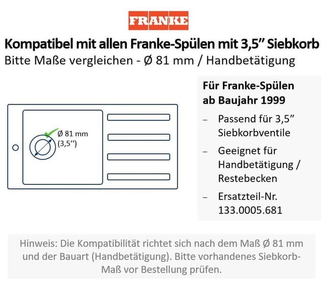 Siebkorb 3,5 Zoll Original-Ersatzteil (133.0005.681) - Franke