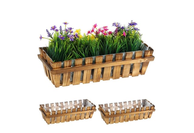 Relaxdays - Blumenkasten, 3er Set, Holz, Lattenoptik, Fensterbank und Balkon, HxBxT 12 x 45 x 19,5 cm, Balkonkasten, natur