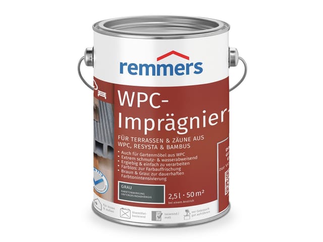 Remmers WPC-Imprägnier-Öl grau, 2,5 Liter, WPC Öl für innen und außen, für Terrassen, Zäune oder Gartenmöbel aus WPC, Resysta und Bambus geeignet