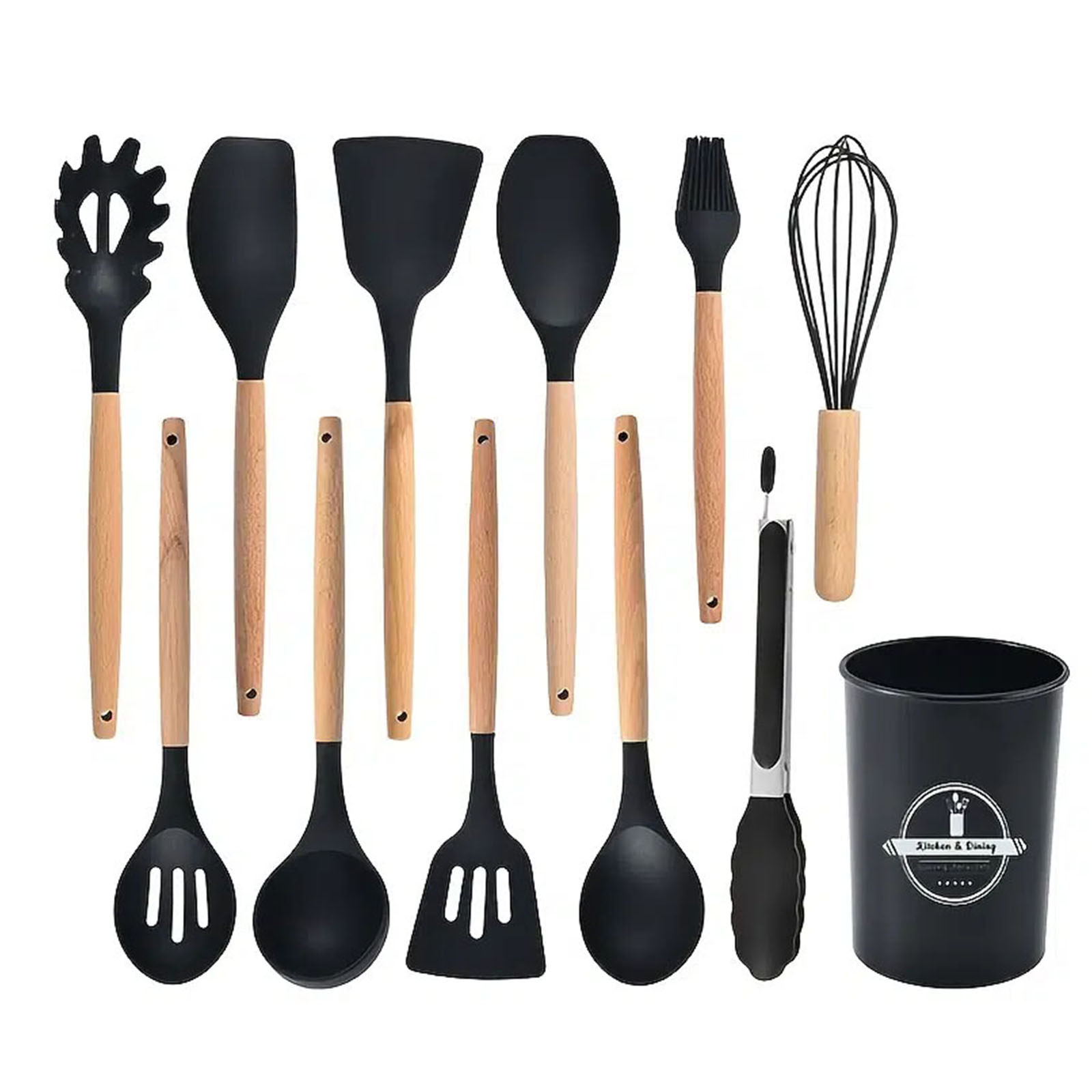 Küchenutensilien-set - 12-teilig Aus Silikon Mit Holzgriff (spülmaschinenfest), Hitzebeständige Spatel (bis 200°c), Antihaftbeschichtung, Ideal Zum Kochen.