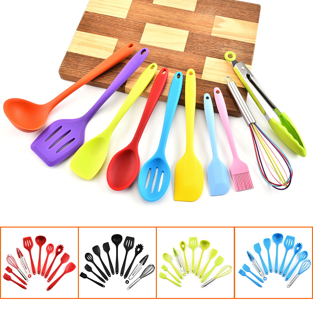 10-teiliges Küchenutensilien-set Aus Silikon, Hitzebeständig Und Antihaftbeschichtet: Löffel, Pfannenwender, Schöpfkelle, Küchenutensilien Und Geschirr.