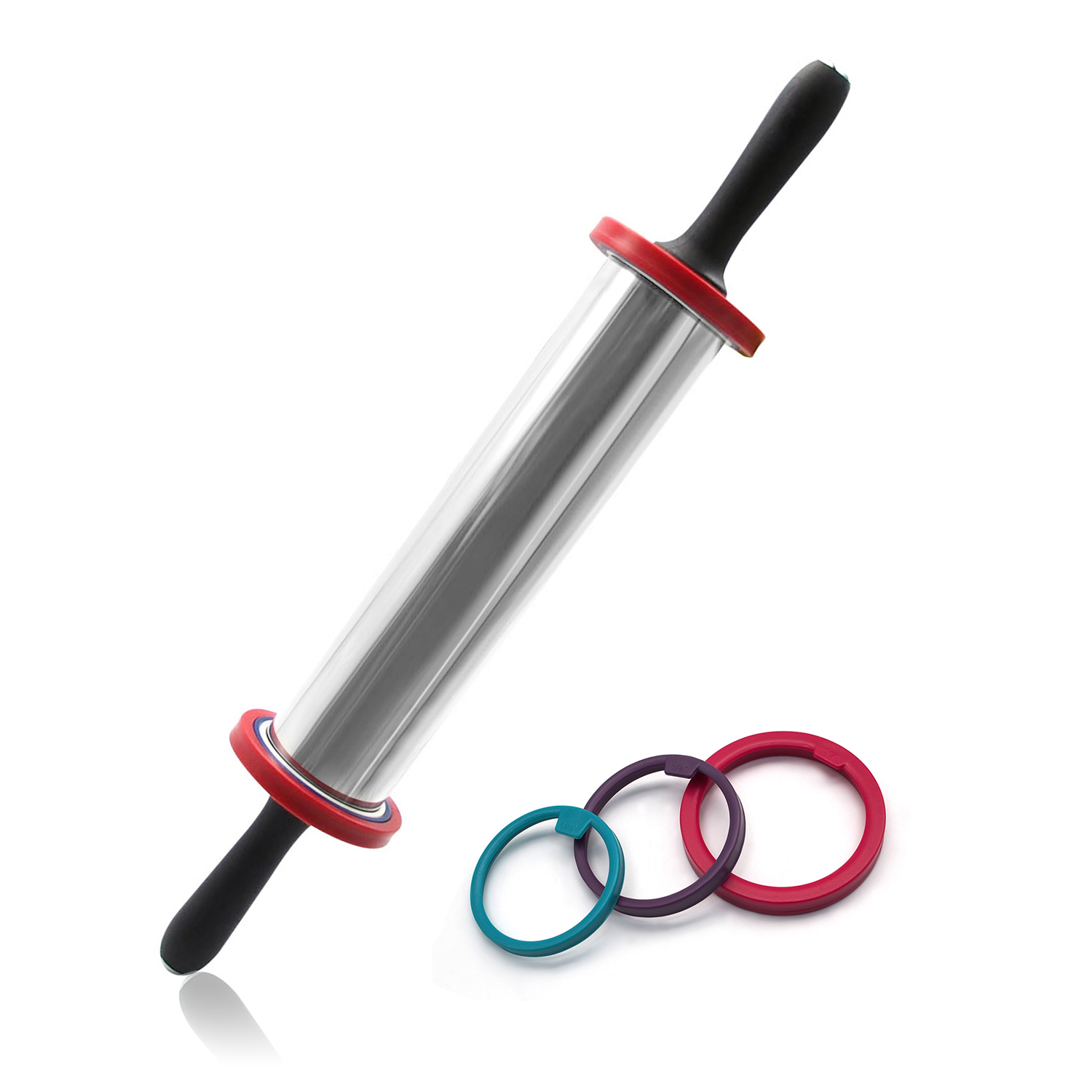28 Cm (11 Zoll) Langer, Antihaftbeschichteter Nudelholz Aus Edelstahl, 3-teilig, Einstellbare Dicke, Mehlstäbe, Pizzaroller