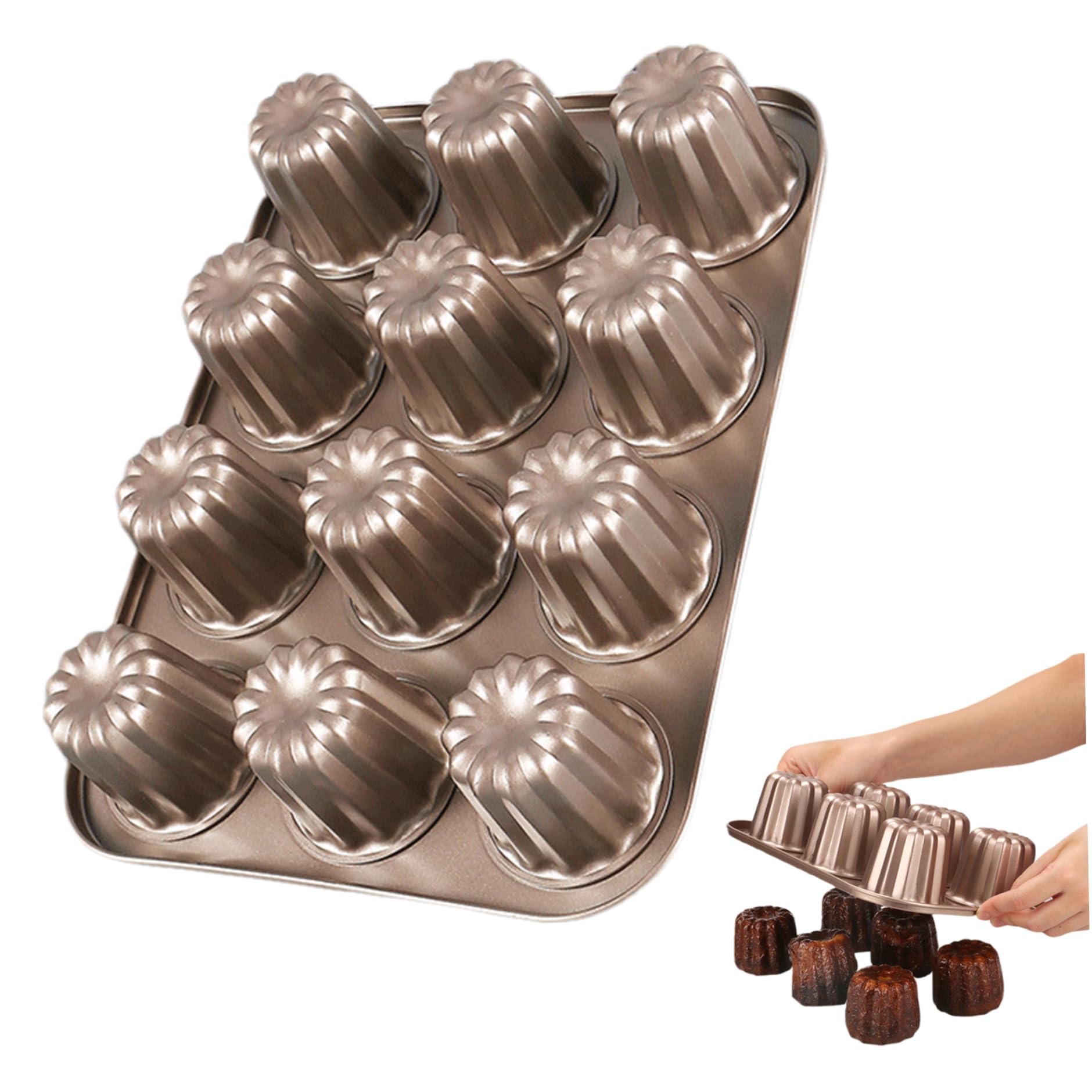Bakejoy Antihaft-cannelé-formen Aus Kohlenstoffstahl, 12 Mulden, 34,8 X 26,4 Cm, Für Cannelés, Brot, Muffins Und Kuchen.