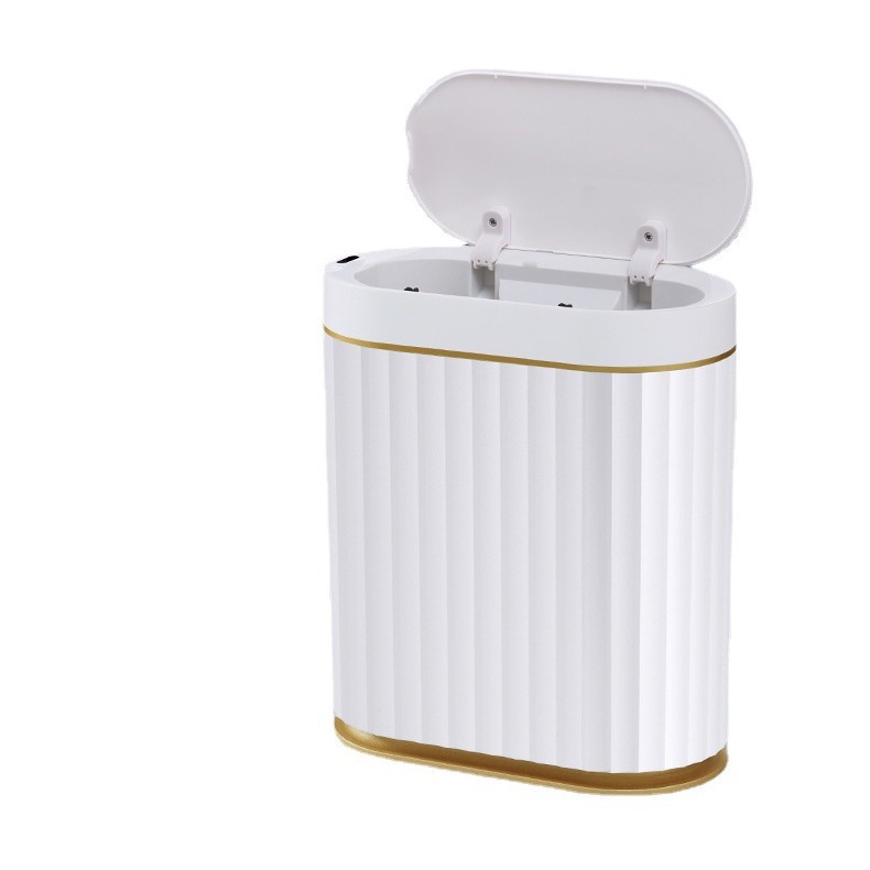 Automatischer, Intelligenter Induktions-abfalleimer Mit Deckel, Schmaler Elektrischer Toilettenpapierkorb, 7-liter-toilettenpapiereimer, Weißgoldene, Elegante Ausführung, Batteriebetrieben.