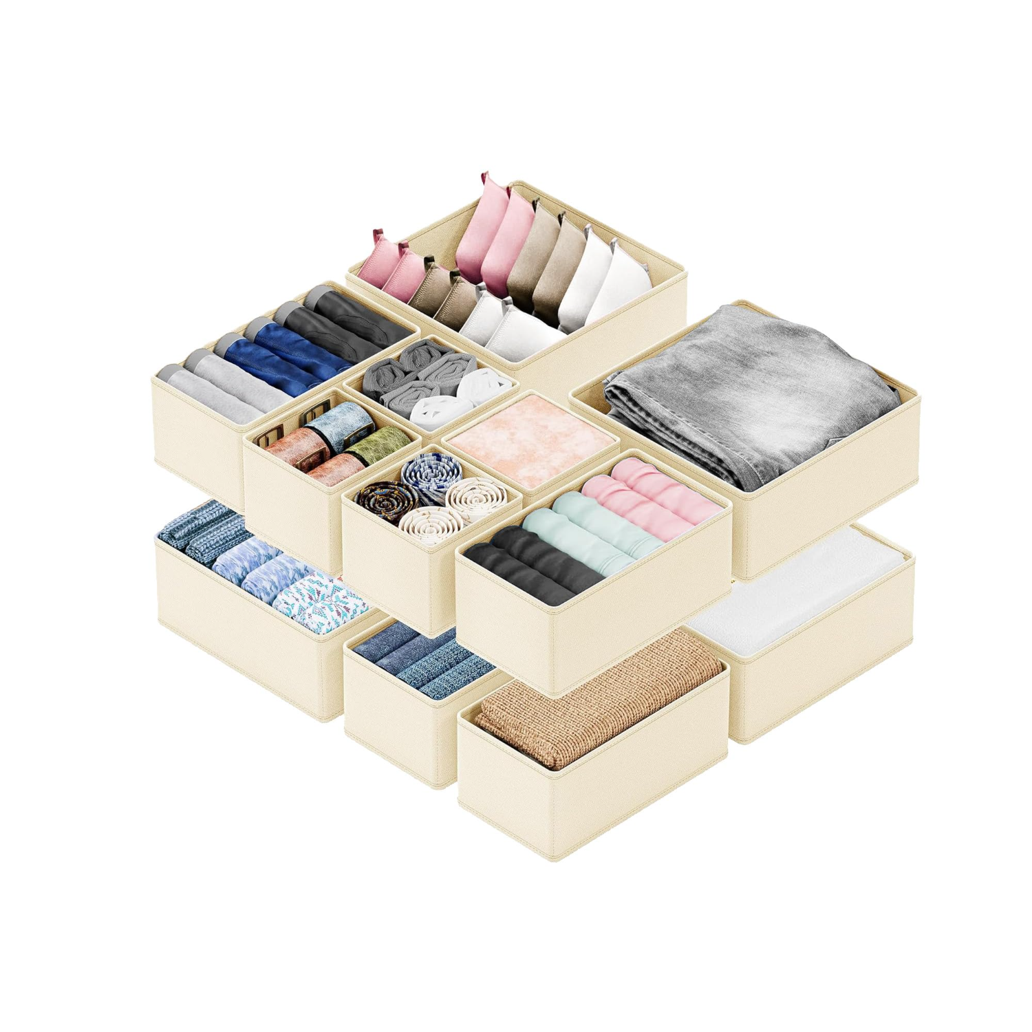 15-teiliges, Faltbares Aufbewahrungsset Aus Stoff (3 Größen) – Für Kleidung, Socken, Unterwäsche, Handtücher, Jeans, Pullover – Stilvolle Aufbewahrungsbox Für Den Kleiderschrank