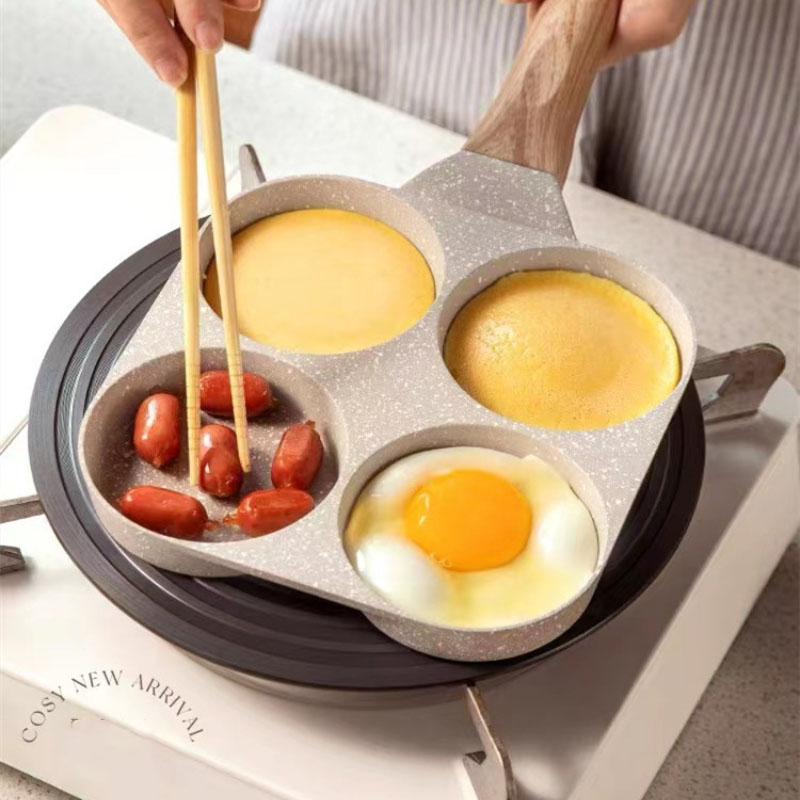 Antihaftbeschichtete Eierpfanne 4-tassen-frühstückspfannkuchenpfanne, Geeignet Für Gas- Und Induktionsherde (beige)