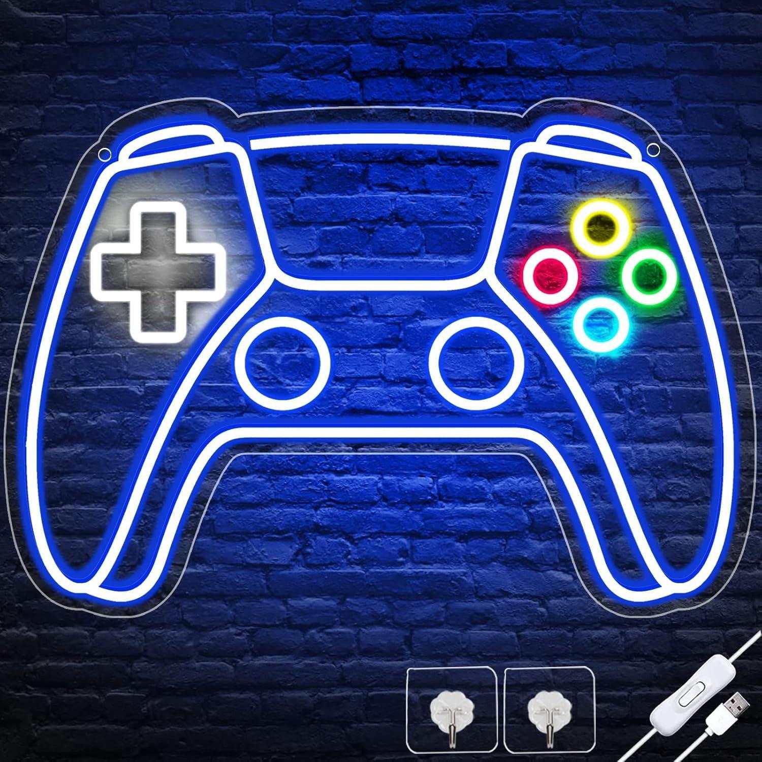 Kreative Led-neonlampe In Form Eines Gamecontrollers Zur Dekoration Eines Videospielzimmers.