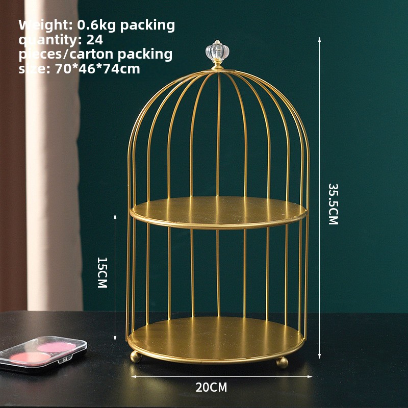 Aufbewahrungsregal In Form Eines Vogelkäfigs Aus Schmiedeeisen Für Toilette, Badezimmer, Kosmetik, Hautpflegeprodukte, Parfüm (doppelstöckiges Aufbewahrungsregal In Form Eines Vogelkäfigs - Gold)