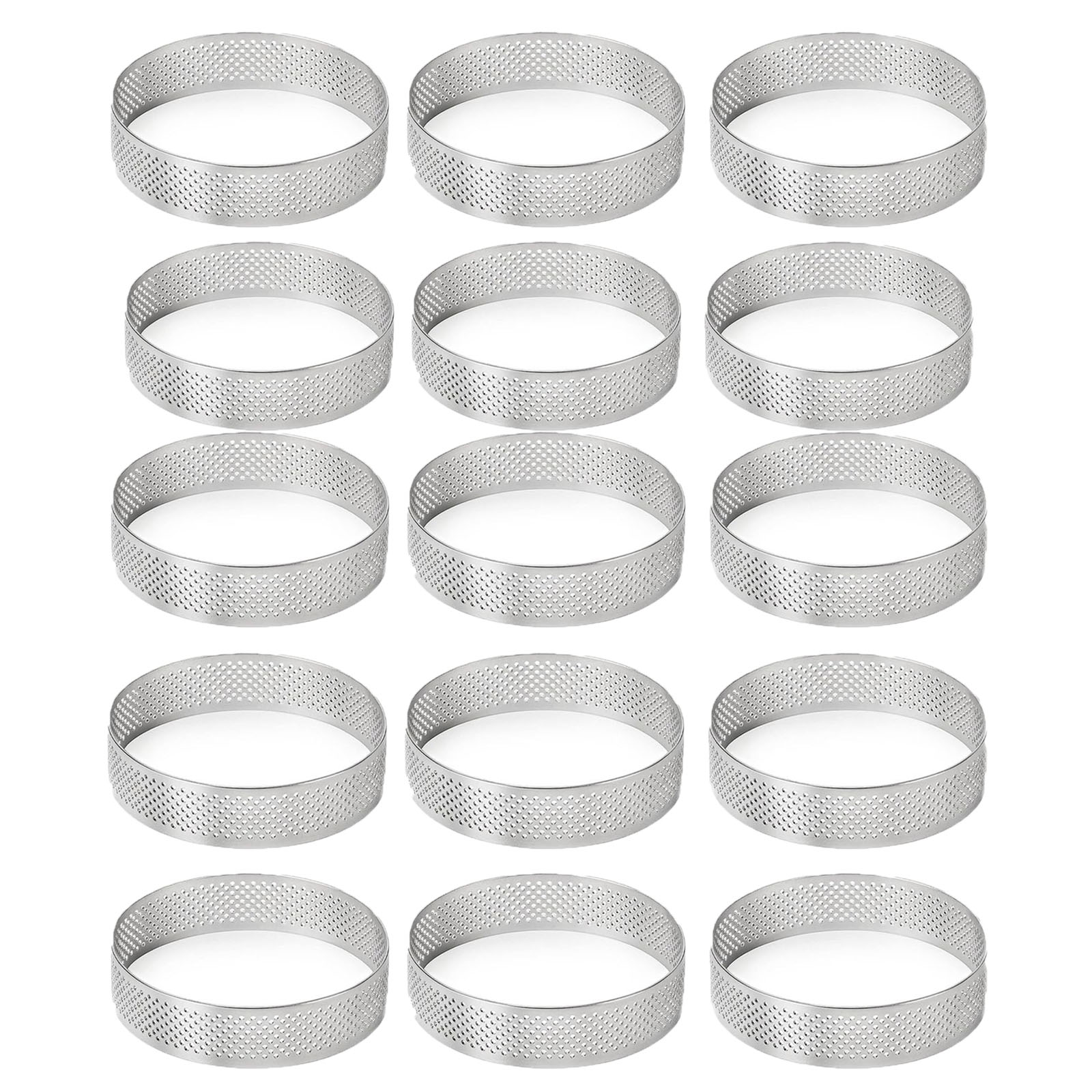 Set Mit 15 Perforierten 5 Cm (2 Zoll) Großen Gebäckringen Aus Edelstahl, Hitzebeständig, Für Donuts Und Gebäck