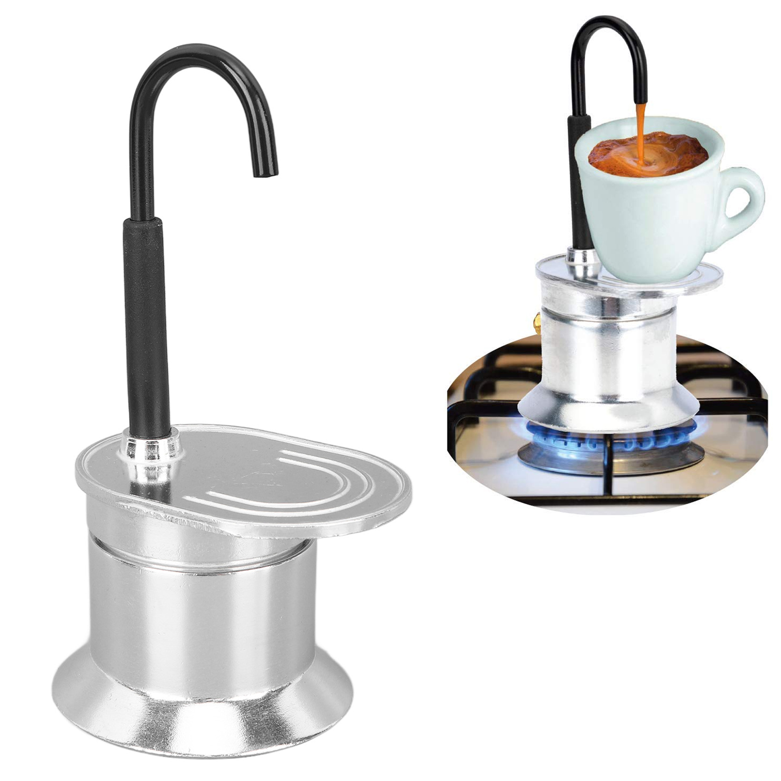 Italienische Moka-kaffeemaschine Mit Einem Rohr, 1 Tasse (50 Ml), Ausguss Aus Aluminiumlegierung, Ideal Für Gartenpartys Und Reisen.