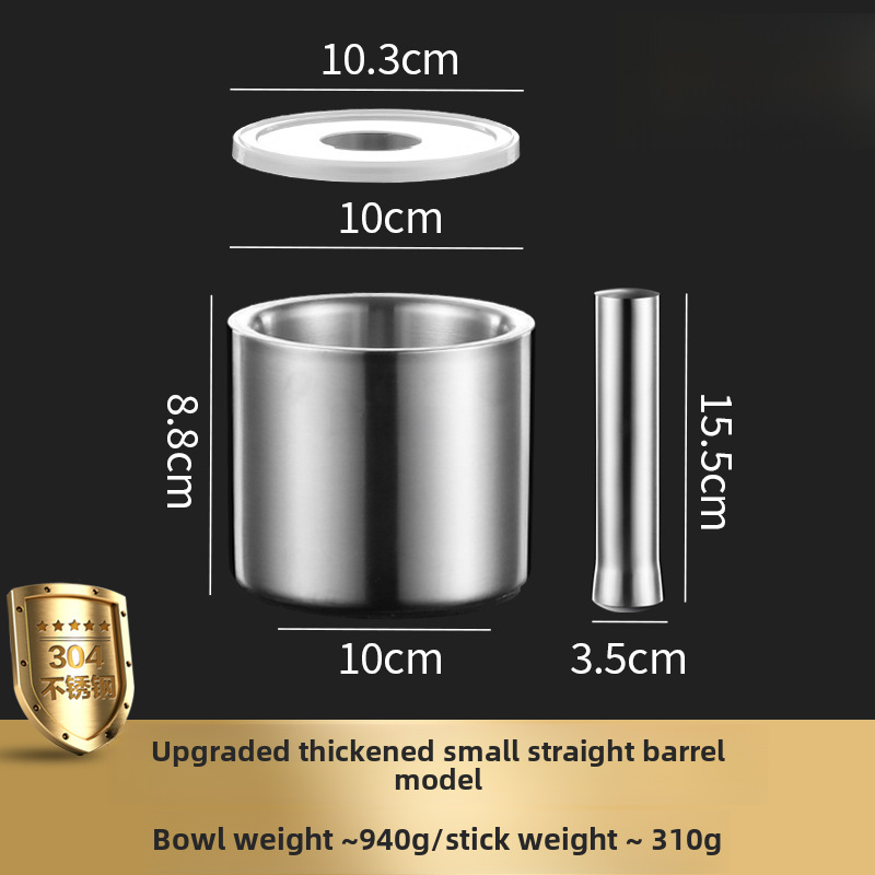 Stößel Aus Edelstahl 304, Massive Knoblauchpresse, Altmodische Haushaltspresse, Medizinglas, Manueller Knoblauchmörser (10 Cm Gerade Knoblauchpresse)