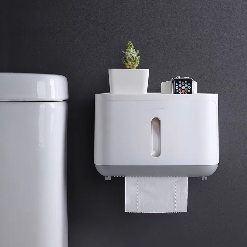 Toilettenpapierbox, Toilettenpapieraufbewahrung, Toilettenpapierhalter, Toilettenpapierbox, Wandmontierte Toilettenpapierbox, Wasserdichte Toilettenpapierrolle (kurz - Grau)