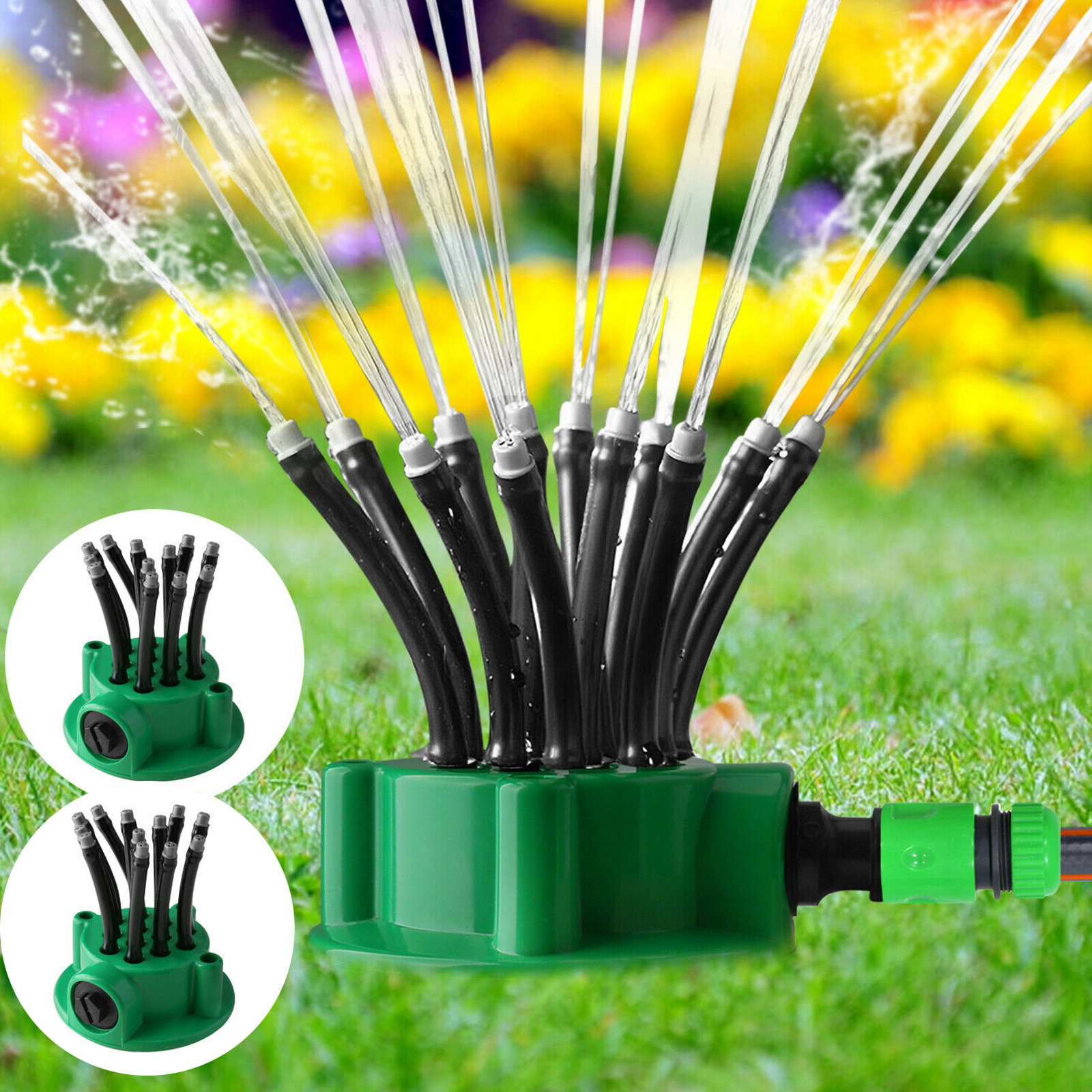 Gartensprenger Mit Mehreren Düsen, Rasensprengerkopf, 12 Flexible Sprühdüsen, 360° Drehbarer Sprenger, Bewässerungssystem Für Garten Und Terrasse – 2er-pack