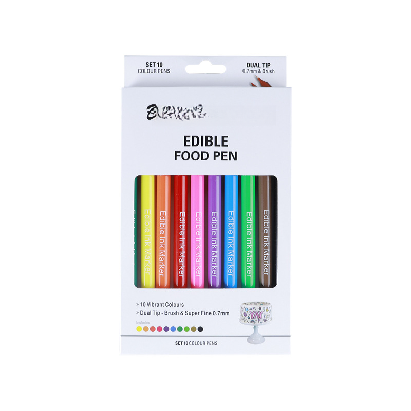 Direkt Vom Hersteller: Lebensmittelfarbstifte Mit Doppelspitze (0,7 Mm), Pinselspitze, Feine Linien, 10 Farben Pro Packung