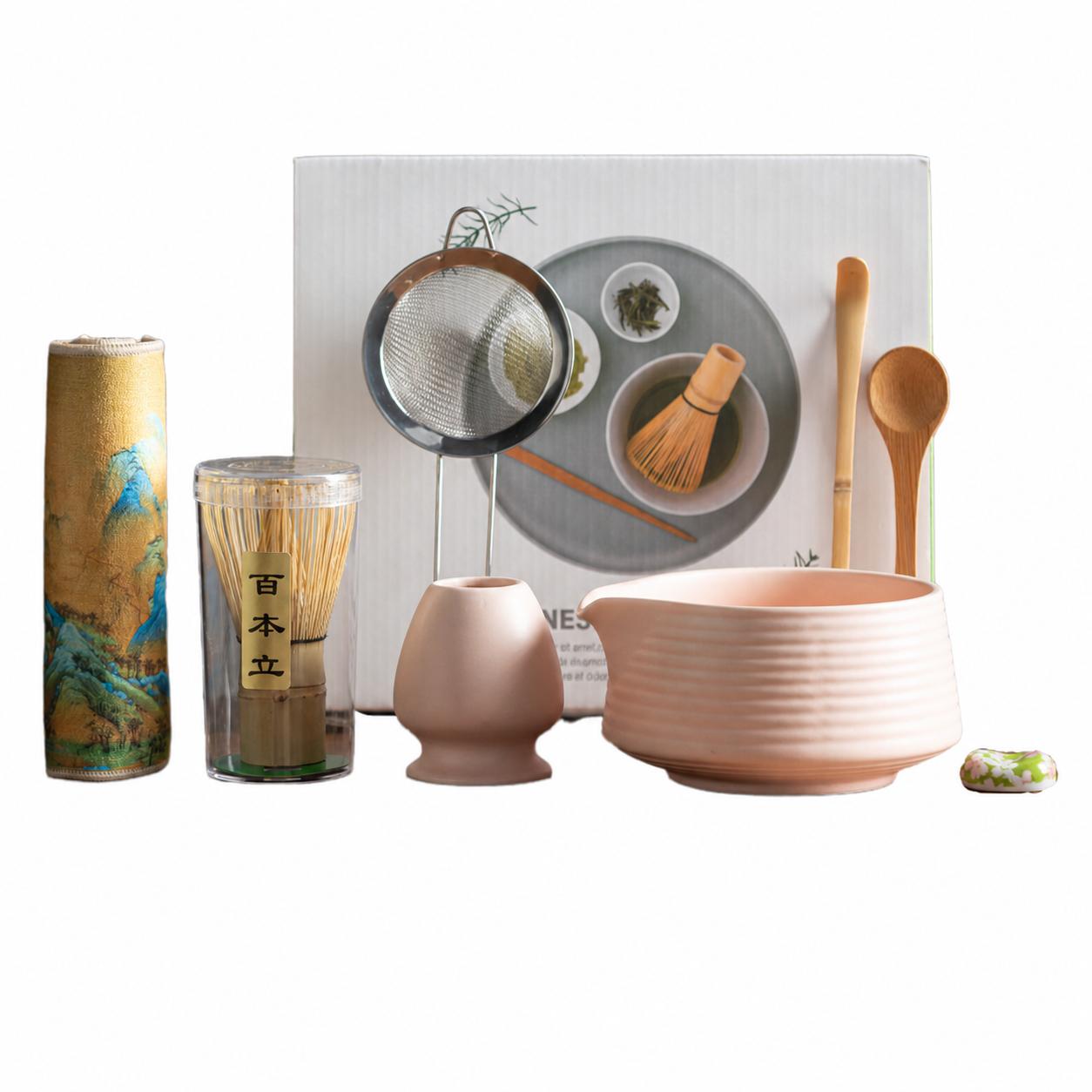 Matcha-pulver-tee-geschenkset (7-teilig), 4-teiliges Set, Chasen (hundertstiel-tee), Matcha-schale Mit Ausguss