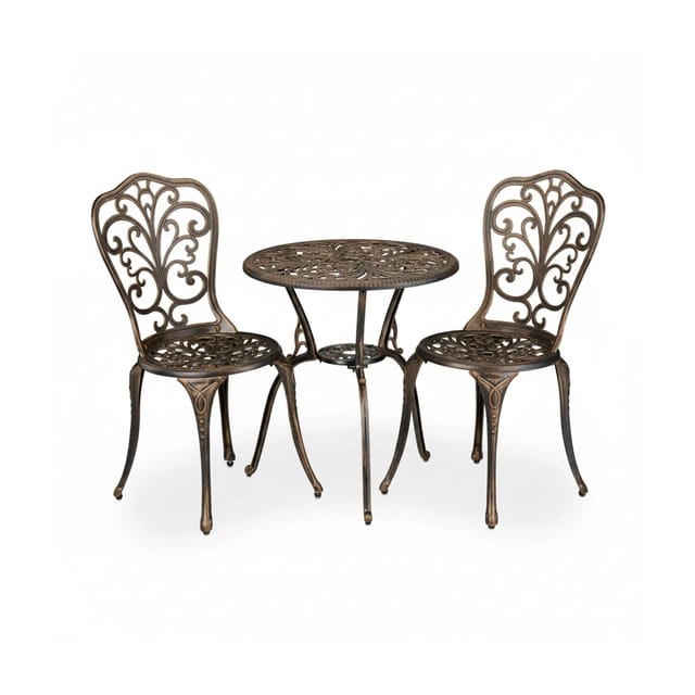 Gartenmöbel Set 3-teilig, Tisch, 2 Stühle, Aluguss, Balkonmöbel Antikdesign, Garten Sitzgruppe, schwarz/bronze - Relaxdays
