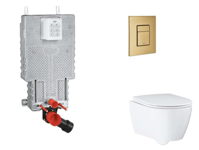 Uniset - Set Vorwandelement, Wc Mit Softclose-sitz Und Skate Cosmopolitan-betätigungsplatte, Cool Sunrise Gebürstet Sani15bb4116 - Grohe