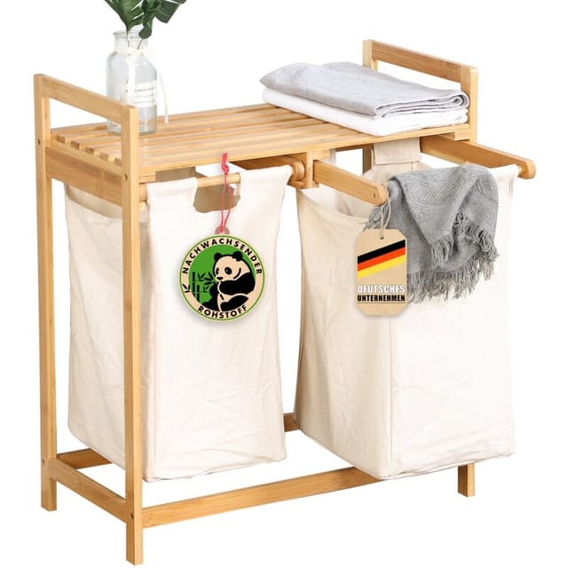 Floordirekt - Bambus-Wäschekorb Dakota Stilvoller Wäsche-Sortierer mit 2 Wäschesäcken
