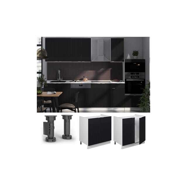 Vicco - Spülenunterschrank Fame-Line, Schwarz gestreift, 80 cm , ap Marmor