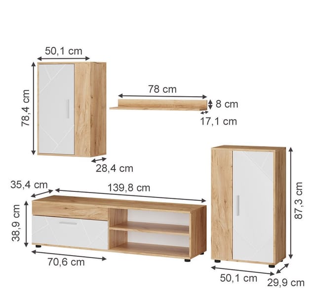 Wohnwand Berno, GKO/Weiß, 4-teiliges Set Vicco