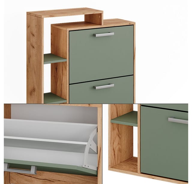 Vicco - Schuhkipper Orlando, Goldkraft Eiche/Grün, 80 x 90 cm