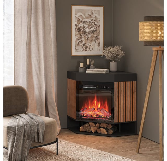 Vicco - Elektrokamin Lynea, Schwarz, 100 cm mit realistischem Flammeneffekt und Heizung 1800W