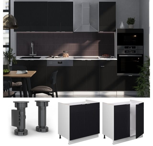 Spülenunterschrank Fame-Line, Schwarz gestreift, 80 cm ohne Arbeitsplatte Vicco