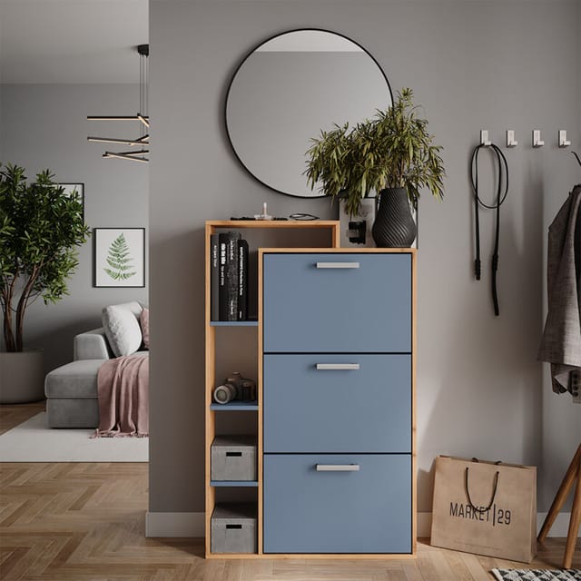 Garderobe Orlando, Goldkraft Eiche/Blau, 80 x 128.3 cm mit 3 Fächern, Vicco