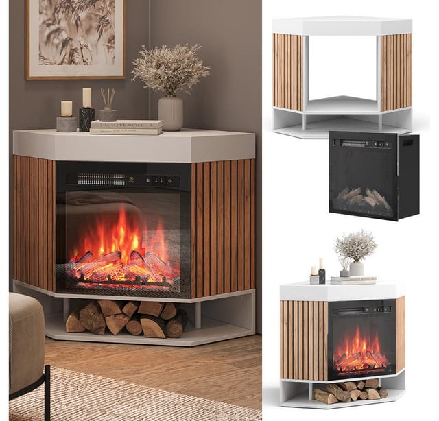 Elektrokamin Lynea, Weiß, 100 cm mit realistischem Flammeneffekt und Heizung 1800W, Vicco