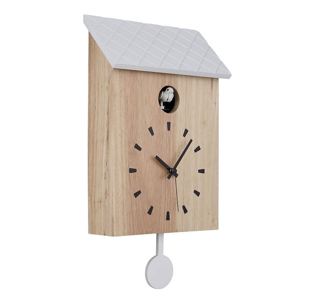 Globo Lighting - Wanduhr Holzuhr Kuckucksuhr Pendeluhr braun weiß, Lautstärke einstellbar BxH 22 x 38 cm