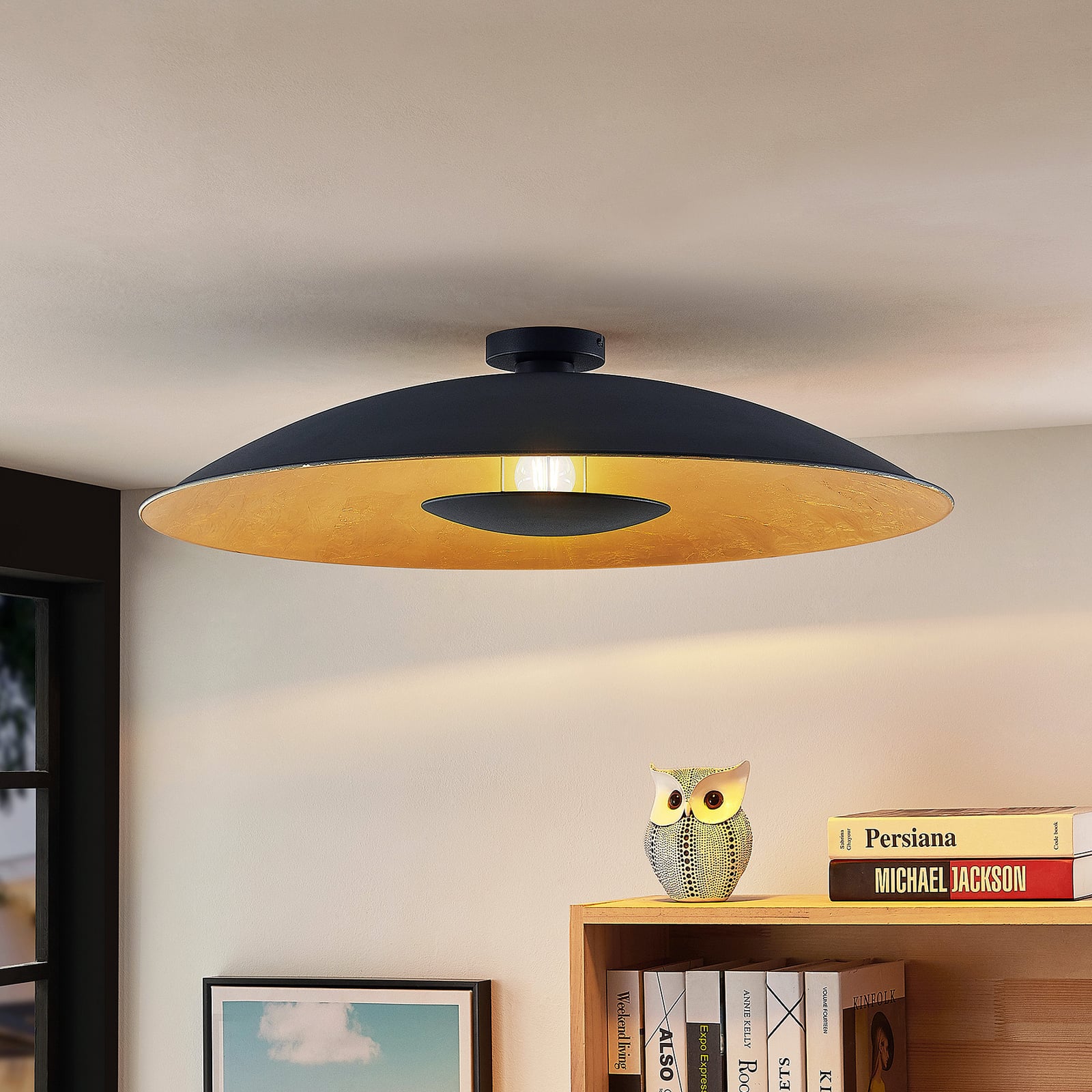 [gebraucht] B-ware Lindby Deckenlampe Narisara Led Leuchte Dimmbar Schwarz-gold Ø80cm 1-flammig