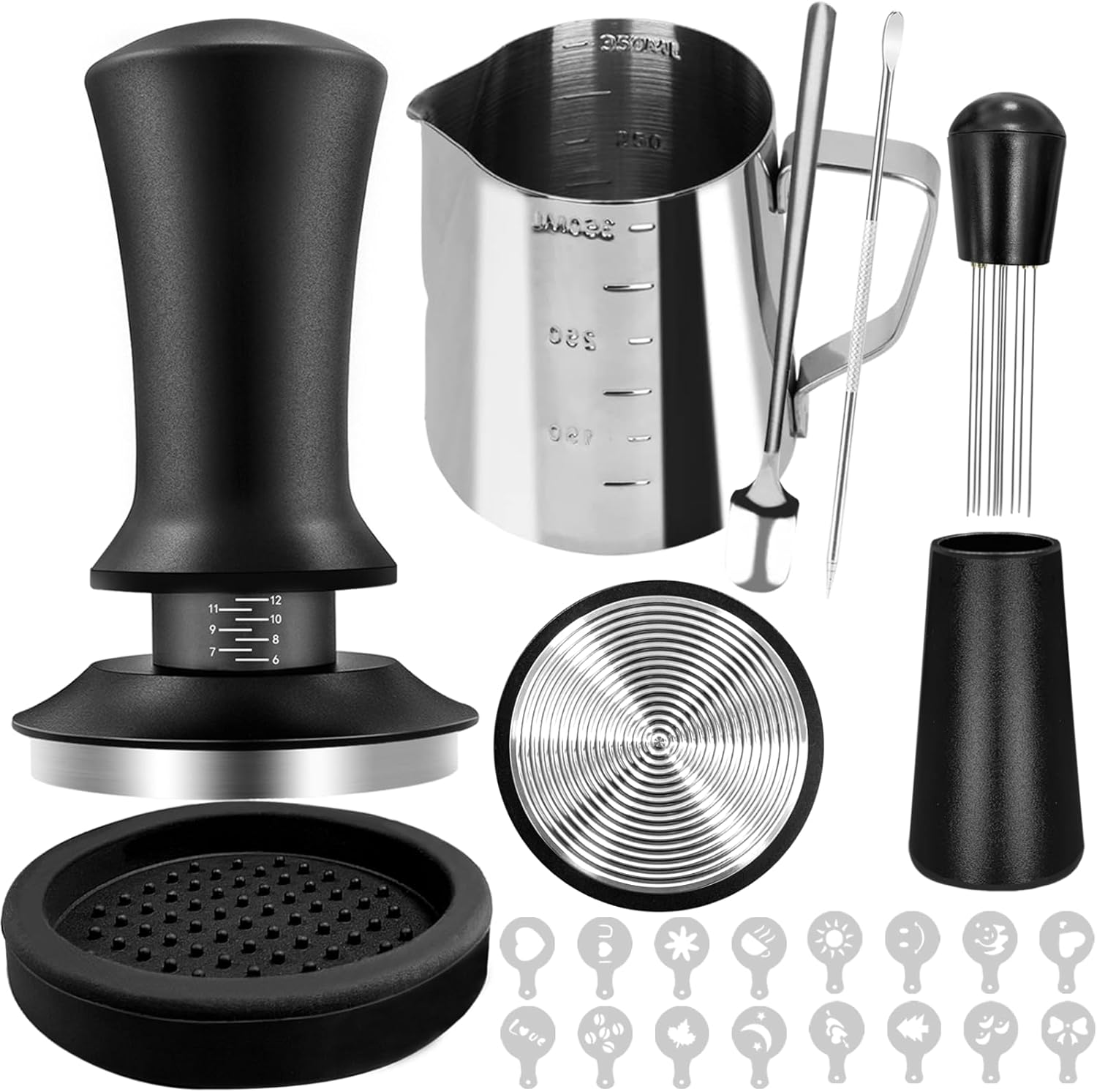 22-teiliges Barista-set Mit 53-mm-handtamper, Wdt-werkzeug, Milchkännchen, Latte-art-stift, Kaffeerührer Und Tampermatte.