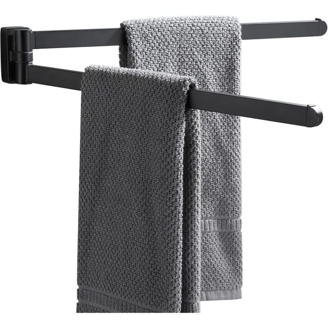 BEBUSINGOTO Schwarzer drehbarer Handtuchhalter – Organizer – platzsparend – Handtuchhalter zur Wandmontage – Doppelte drehbare Handtuchstange für
