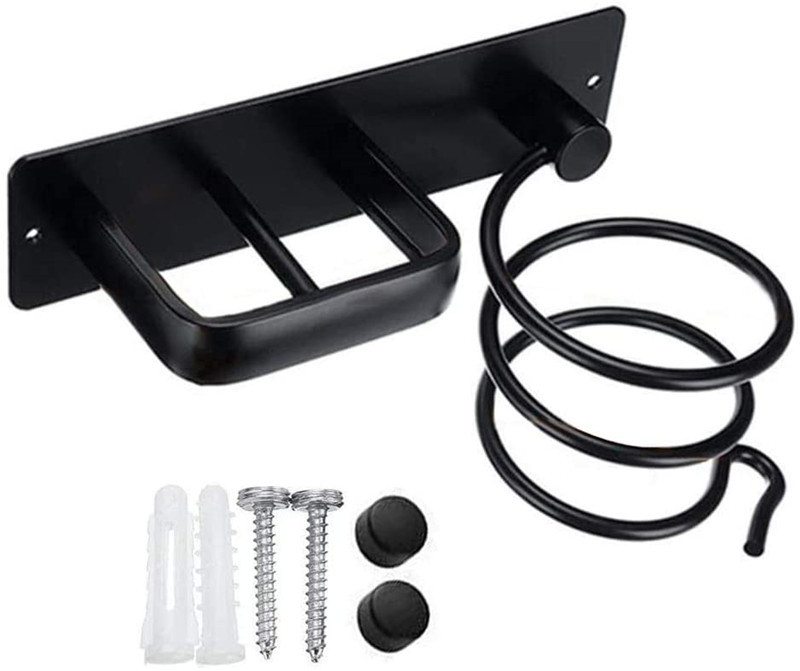 Haartrocknerhalter Fürs Badezimmer, Ablage Für Glätteisen Und Lockenstab, Haartrockner-aufbewahrungsständer Aus Aluminium (perforiert, Schwarz)