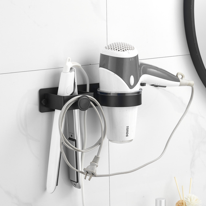 Haartrocknerhalter Fürs Badezimmer, Ablage Für Glätteisen Und Lockenstab, Aufbewahrungsständer Aus Aluminium Für Haartrockner (neuer Schwarzer Haartrockner)