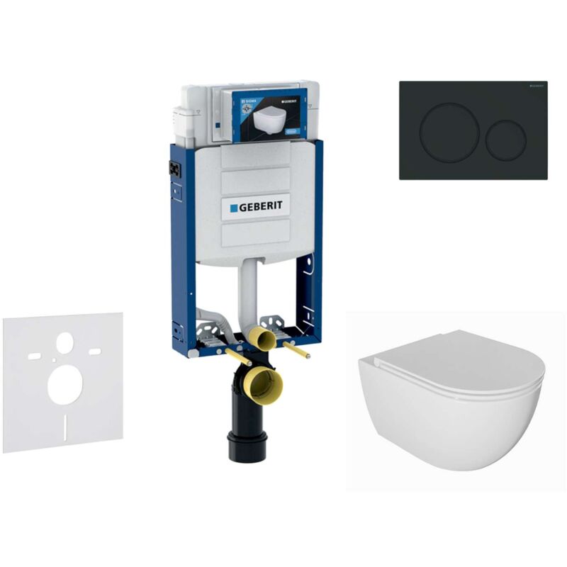Kombifix - Set Vorwandelement, wc Oudee mit Softclose-Sitz und Sigma20-Betätigungsplatte, schwarz matt/schwarz SANI15CA5114 - Geberit