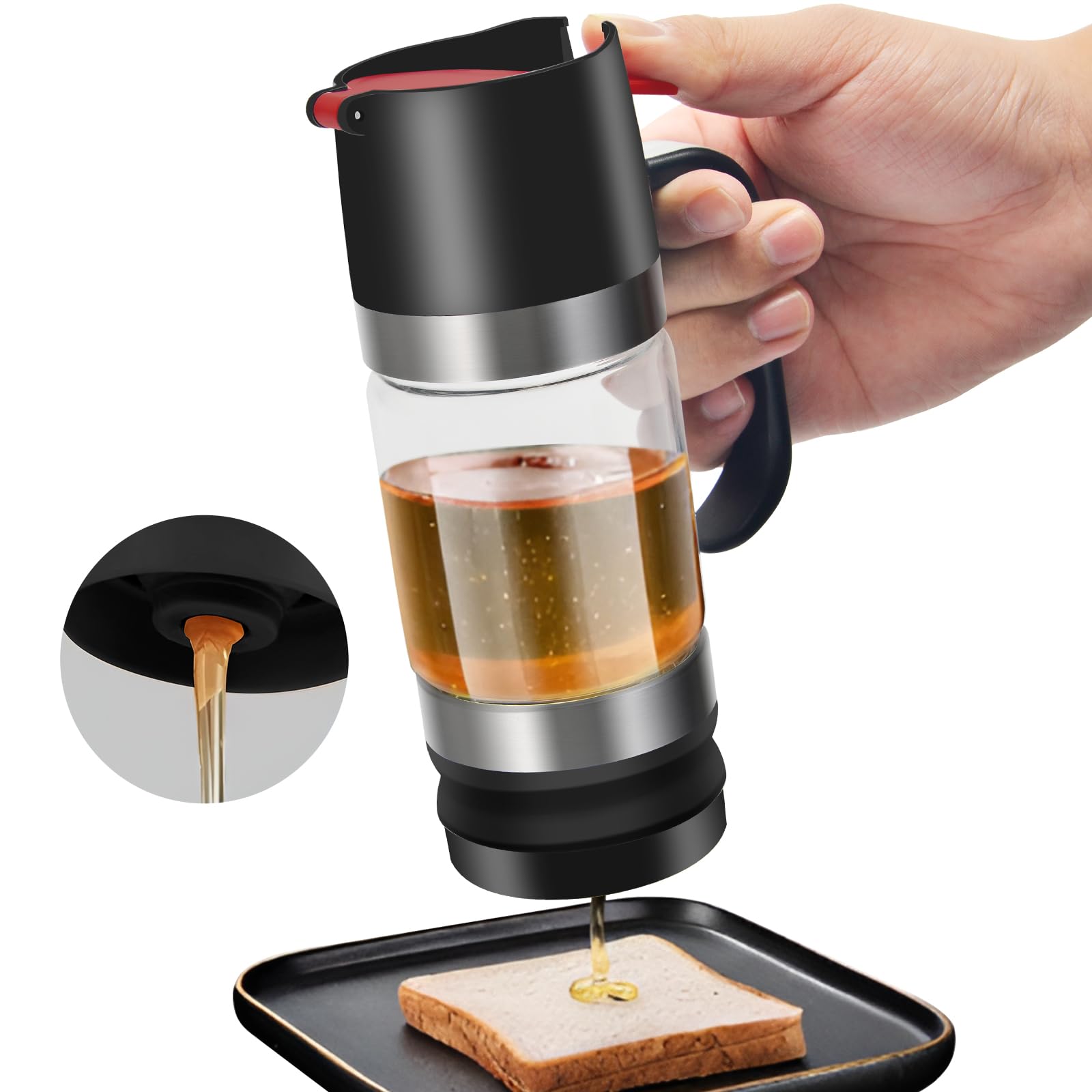Hiveflow – 255-g-honigspender Mit Griff, Tropffreies Glasgefäß Für Sirup, Ideal Für Cafés, Honigtopf Und -behälter, Schwarz