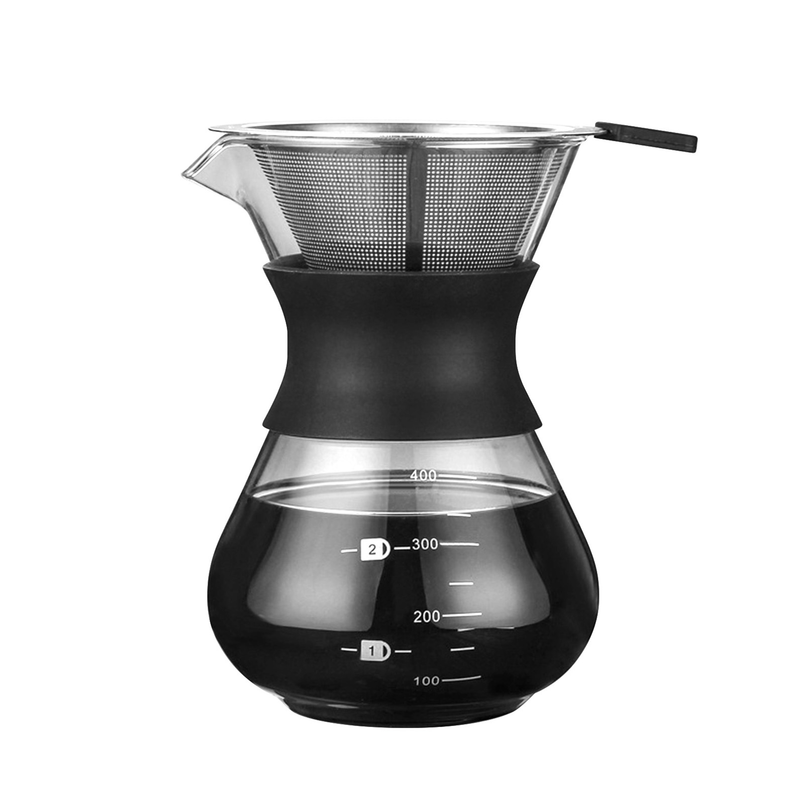 Manuelle Filterkaffeemaschine Mit 400 Ml (14 Oz) Fassungsvermögen, Papierloser Glaskanne, Edelstahlfilter Und Wiederverwendbarem Filterhalter.