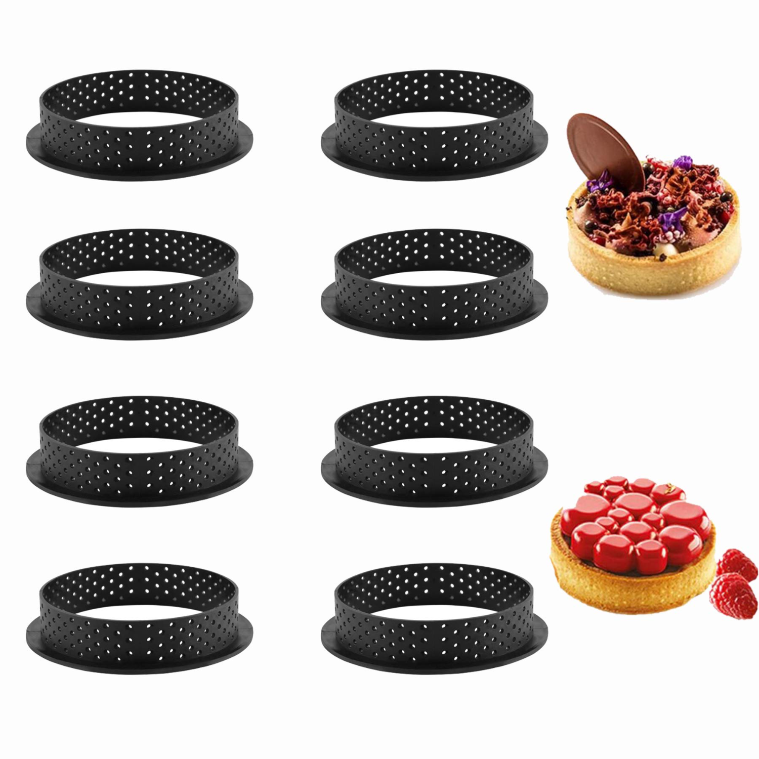 Set Mit 8 Mini-törtchenformen Zum Backen Von Kuchen, Muffins, Mousses Und Zum Ausstechen Von Kreisen