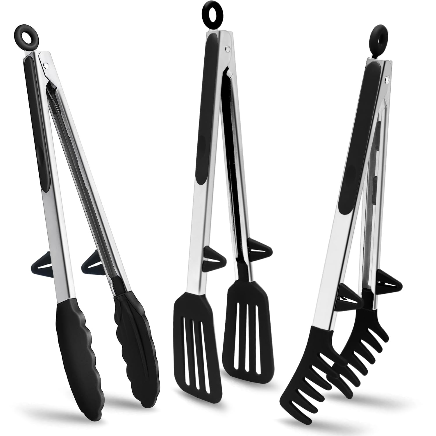 Küchenzange Aus Edelstahl, 30 Cm Lang Mit Silikonspitzen, Grillzange, Ideal Für Pasta Und Salate, Schwarz