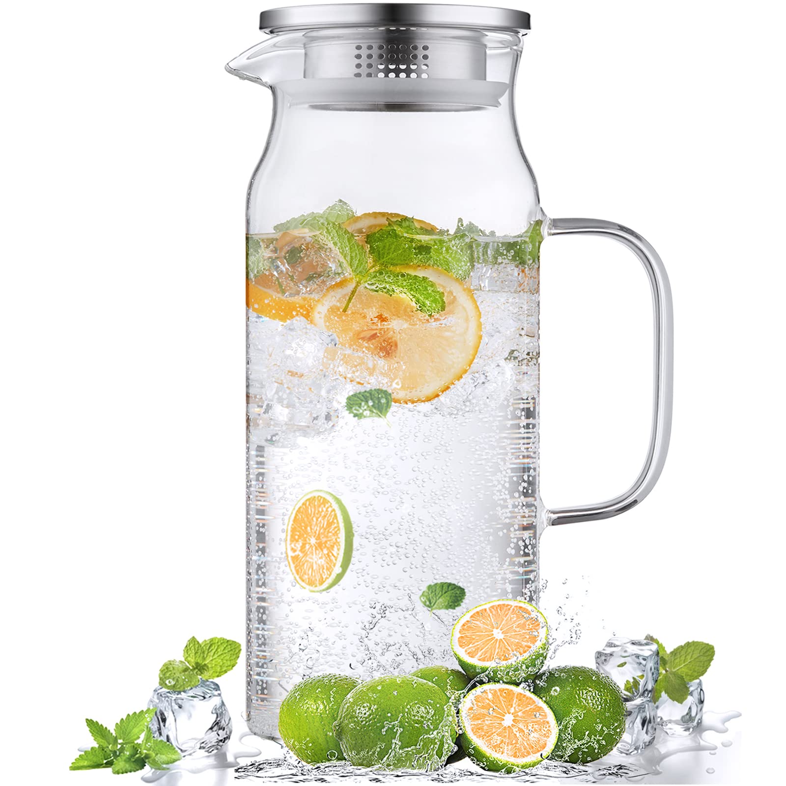 Liter (68 Oz) Glaskaraffe Mit Deckel Und Ausguss, Bivvclaz Glaskessel, Große Eisteekanne Für Kaffee, Saft Und Selbstgemachte Getränke.