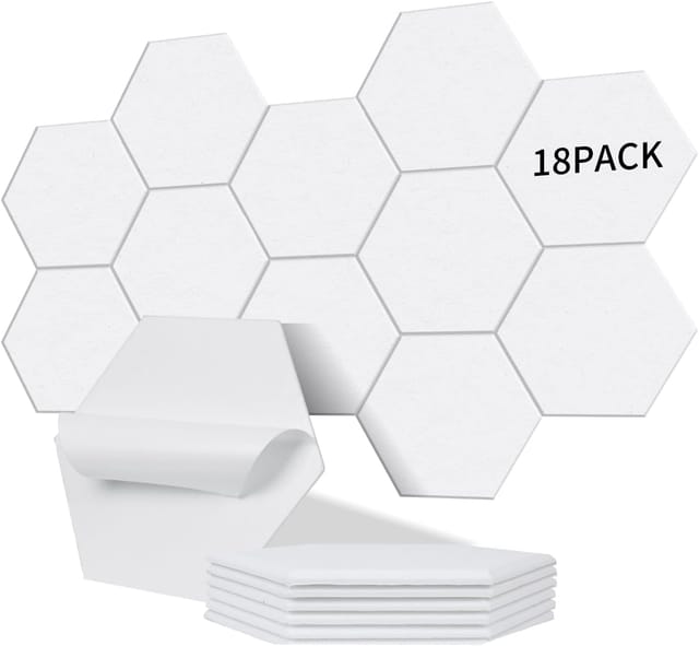 Tonchean - 18 Stück selbstklebende sechseckige Akustikplatten i Hohe Dichte (230kg/m³) Effektive Schalldämmung nrc 0,95 – Perfekt für Wände und
