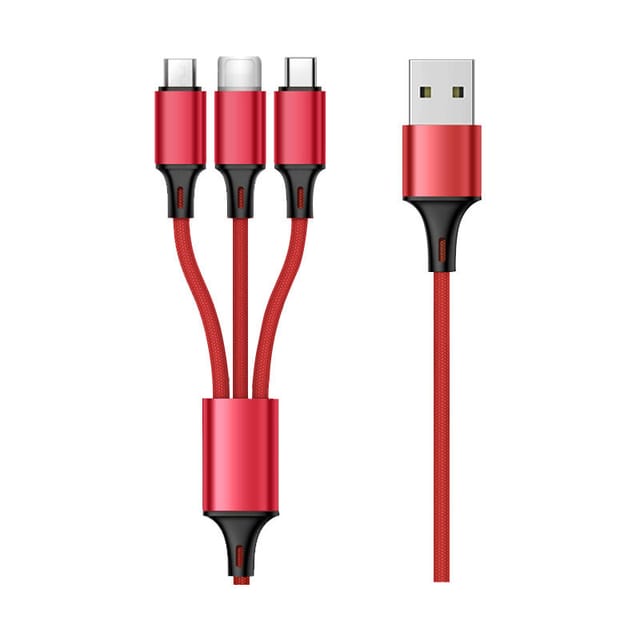 Multi-usb-kabel, 3-in-1-multi-usb-ladekabel, Geflochtenes Nylon-schnellladekabel – 1,2 M, Rot