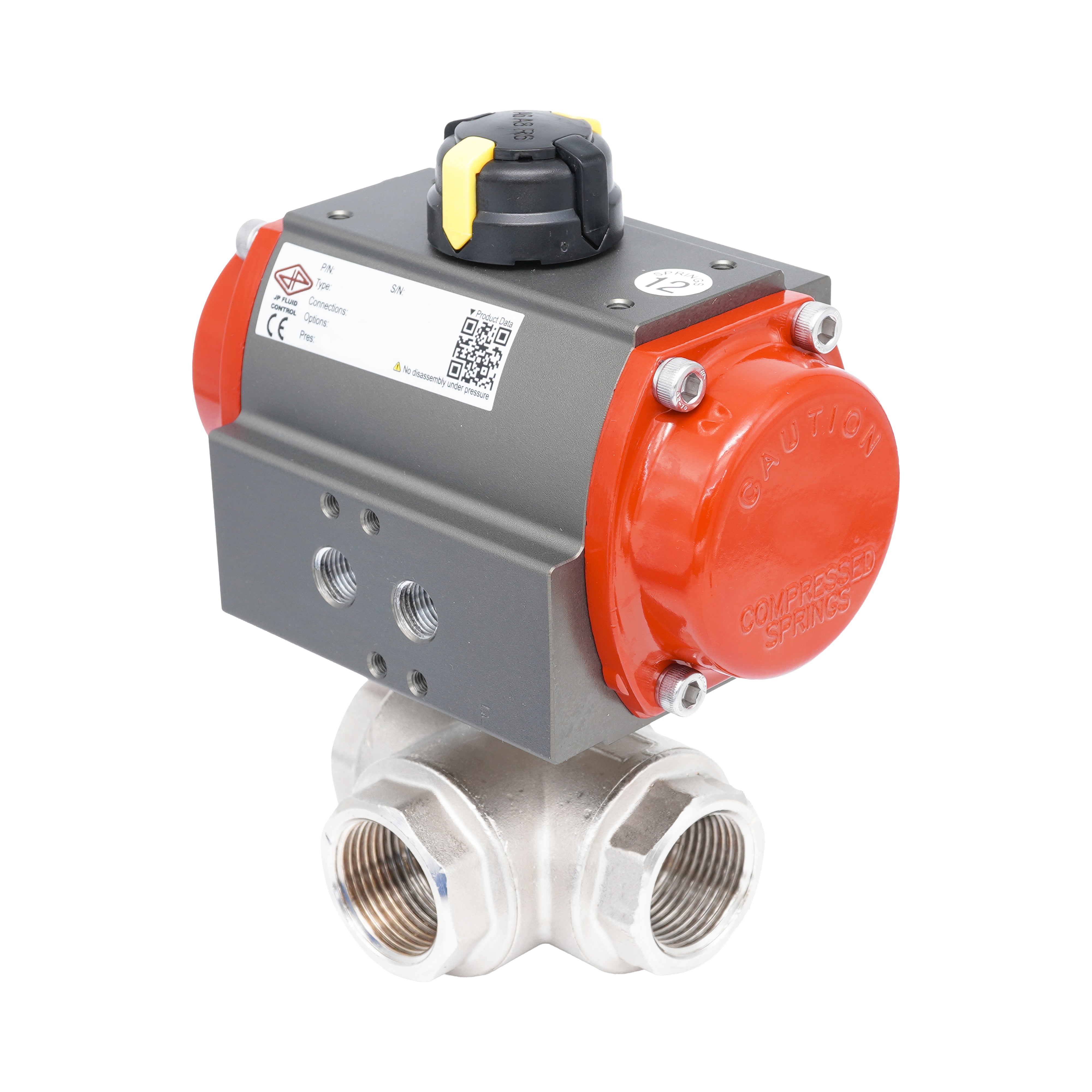 Rp 2" L-Bore 3-Way Pneumatic Brass Ball Valve - Spring Closing Bild 2