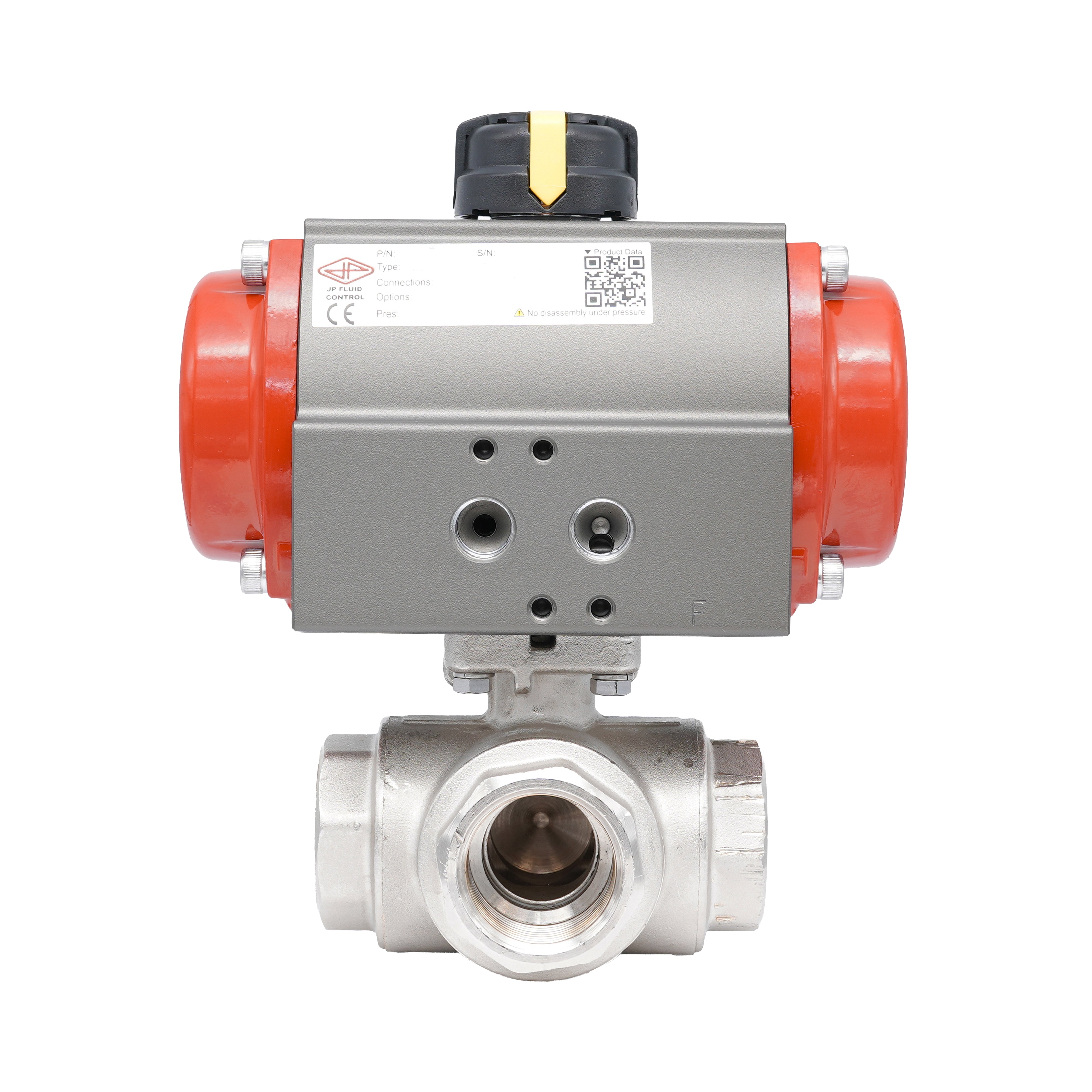 Rp 2" L-Bore 3-Way Pneumatic Brass Ball Valve - Spring Closing Bild 5
