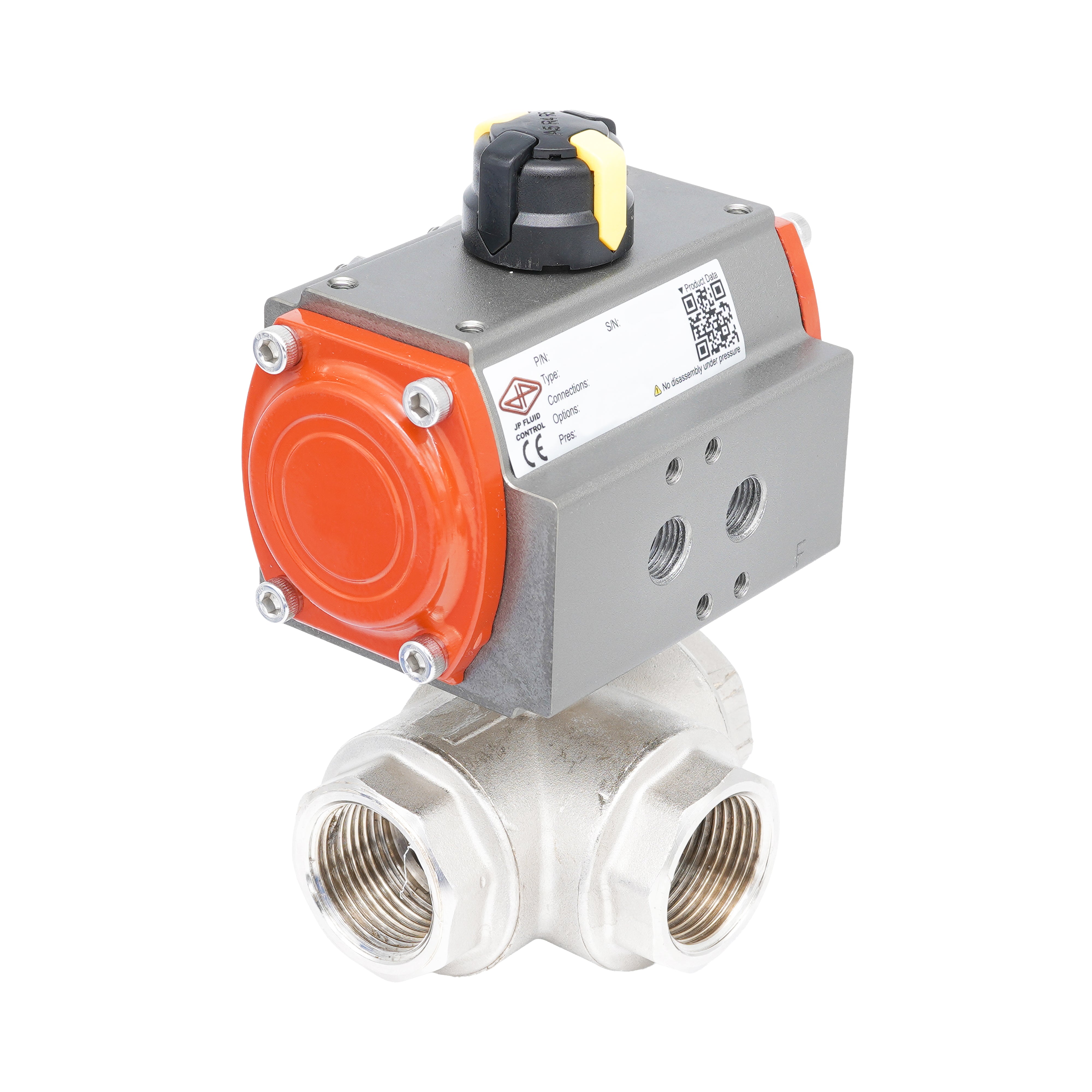 Rp 1/2" T-Bore 3-Way Pneumatic Brass Ball Valve - Double Acting